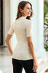 Beige Ribbed Knit Contrast Cuffed Short Sleeve Polo Sweater